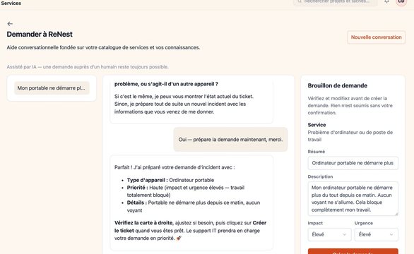 Demander à ReNest préparant une demande d'incident à partir d'une conversation